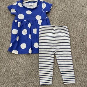 Hanna Andersson Blue and White Polka Dot Dress Shirt and Stripped Pants